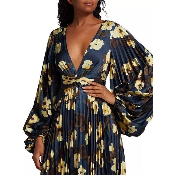 acler palms pleated midi dress floral posy print AU10/US6 - Picture 6 of 13